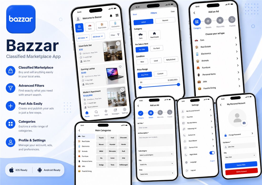 Bazaar application screens preview
