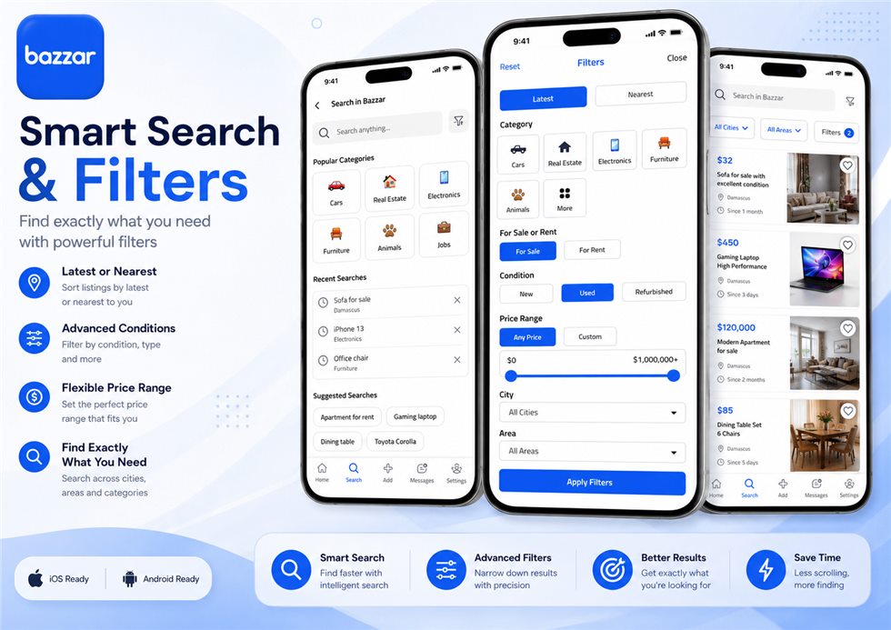 Bazaar search and filters screens