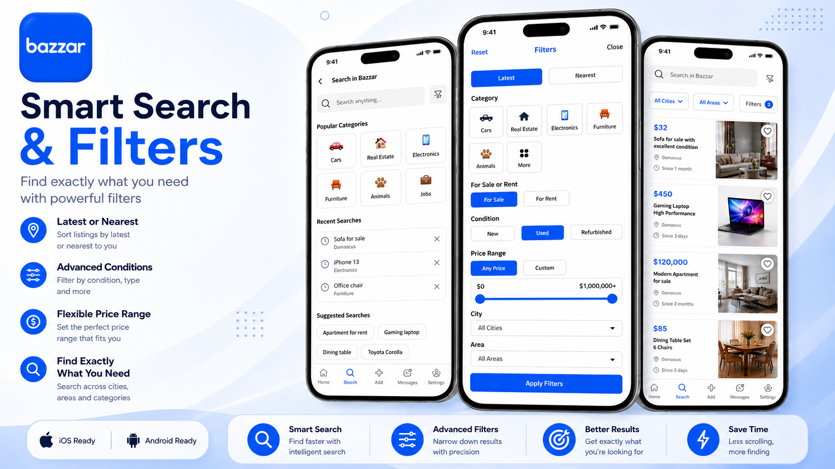 Bazaar search and filters screens