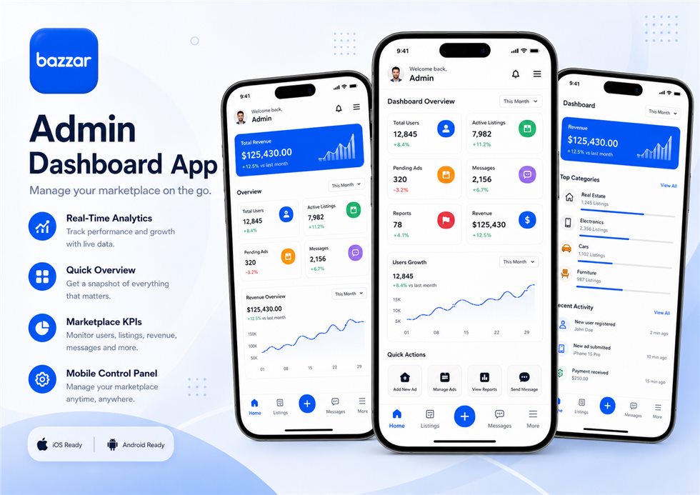 Bazaar admin dashboard screens